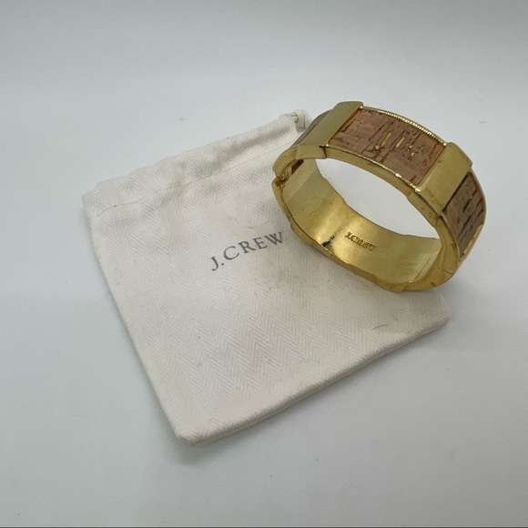 J. Crew Gold Tone Hinged Cork Bracelet with dust bag - Picture 1 of 6